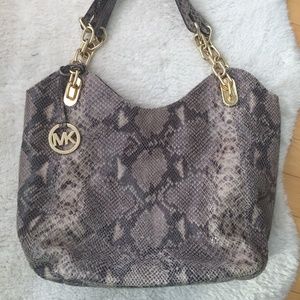 Michael Kors Leather Snakeskin Tote Bag